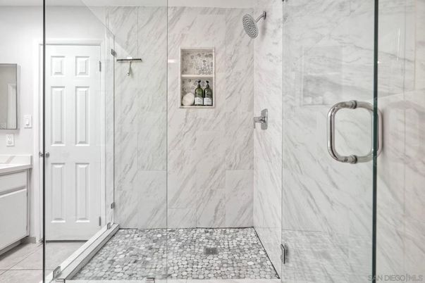 Bathroom, Glass Shower, Interior, Marble Walls