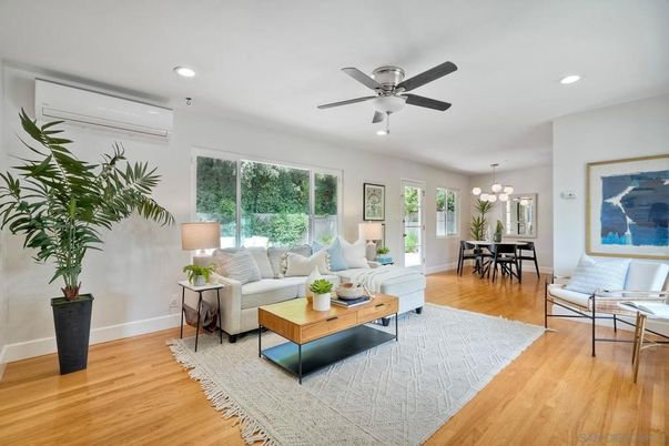 Dining room, Interior, Living room, Pendant Lights, Recessed Lighting, Wood Texture Flooring