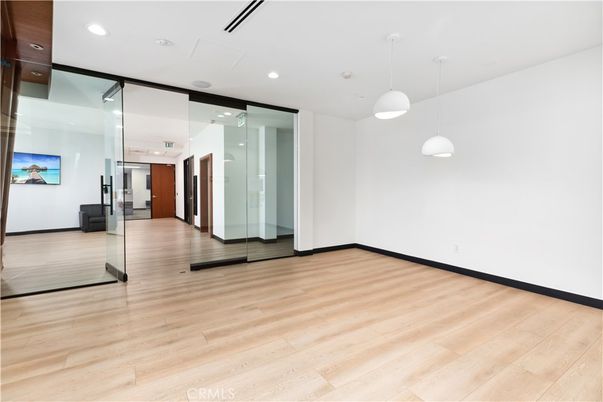 Empty room, Interior, Pendant Lights, Recessed Lighting, Wood Texture Flooring
