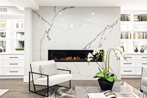 Fireplace, Interior, Marble Walls, Wood Texture Flooring