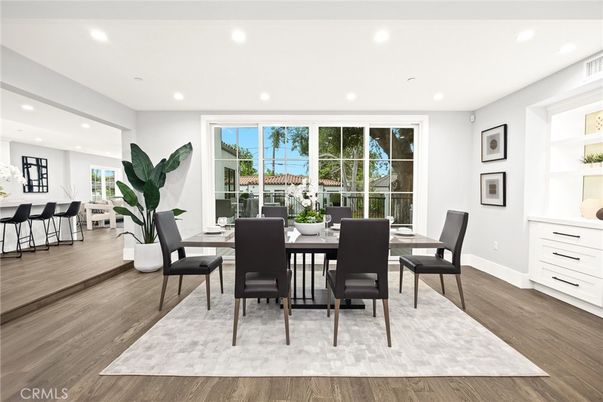 Dining room, Interior, Recessed Lighting, Wood Texture Flooring