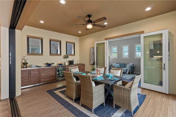 Dining room, Interior, Recessed Lighting, Wood Texture Flooring