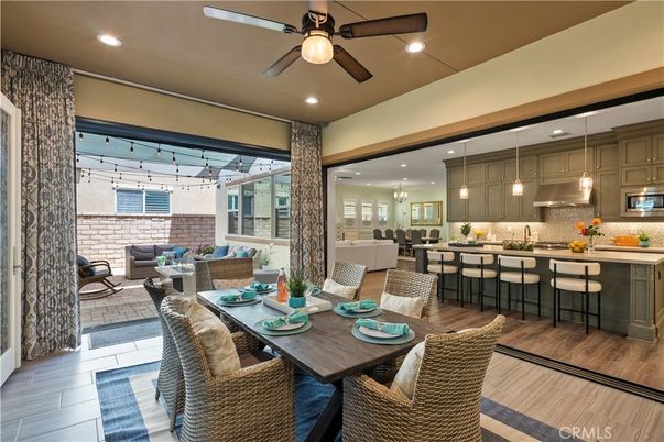Dining room, Interior, Kitchen, Pendant Lights, Recessed Lighting, Stone Walls, Wood Texture Flooring