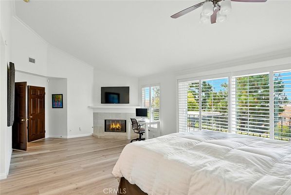 Bedroom, Fireplace, Home Office, Interior, Wood Texture Flooring