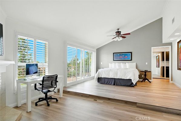 Bedroom, Fireplace, Home Office, Interior, Wood Texture Flooring