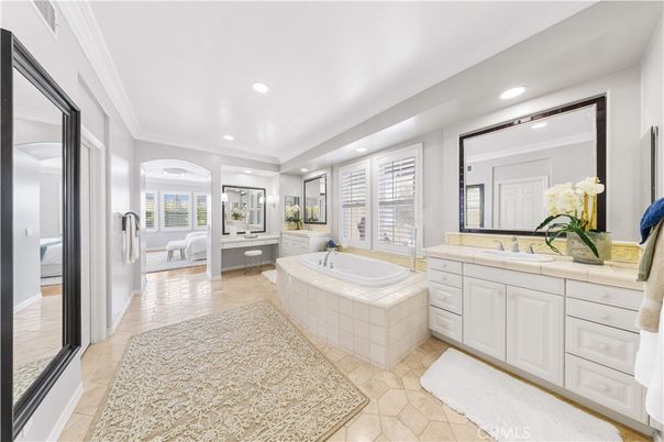 Bathroom, Dual Sink Vanities, Interior, Recessed Lighting, Tile Countertops