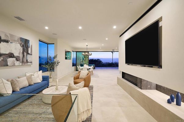 Dining room, Fireplace, Interior, Living room, Pendant Lights, Recessed Lighting