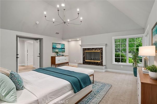 Bedroom, Chandelier, Fireplace, Interior, Recessed Lighting