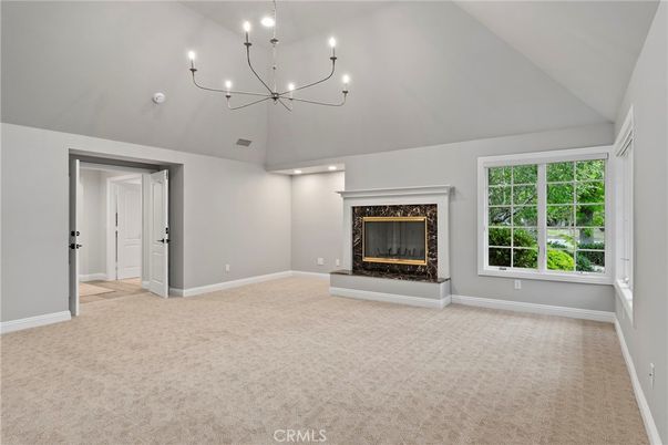 Chandelier, Empty room, Fireplace, Interior, Recessed Lighting