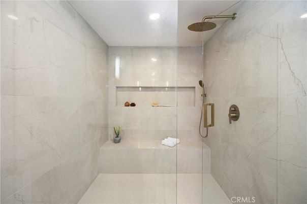 Bathroom, Glass Shower, Interior, Marble Walls, Recessed Lighting