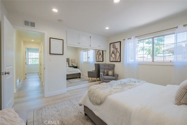 Bedroom, Interior, Recessed Lighting, Wood Texture Flooring