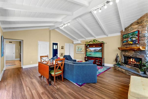 Fireplace, Interior, Living room, Stone Walls, Wood Texture Flooring