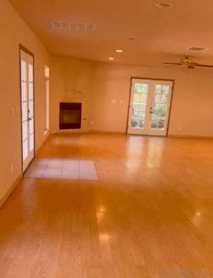 Empty room, Fireplace, Interior, Recessed Lighting, Wood Texture Flooring