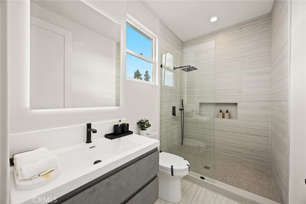 Bathroom, Glass Shower, Interior, Recessed Lighting