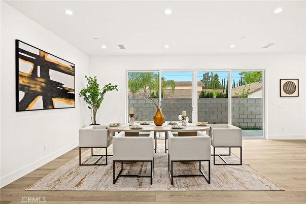 Dining room, Interior, Recessed Lighting, Wood Texture Flooring