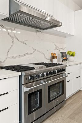 Interior, Kitchen, Marble Walls, Stainless Steel Appliances, Wood Texture Flooring
