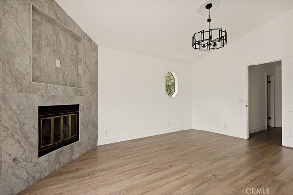 Chandelier, Empty room, Fireplace, Interior, Wood Texture Flooring