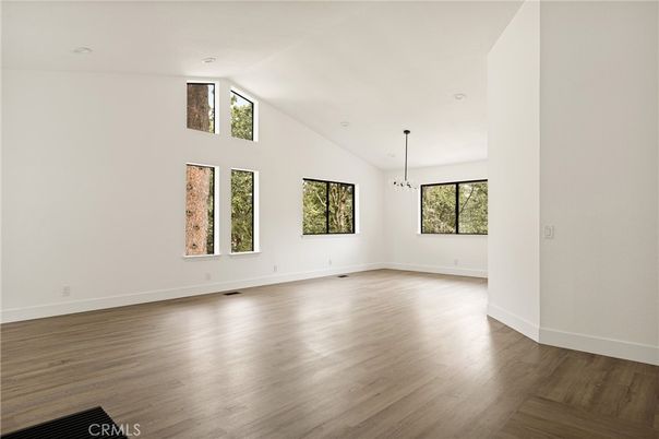 Empty room, Interior, Pendant Lights, Wood Texture Flooring