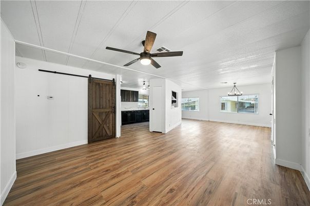 Empty room, Interior, Kitchen, Pendant Lights, Wood Texture Flooring