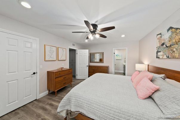 Bedroom, Interior, Recessed Lighting, Wood Texture Flooring