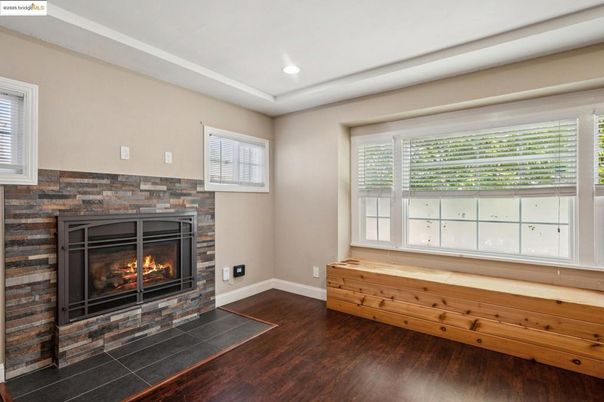 Fireplace, Interior, Recessed Lighting, Wood Texture Flooring