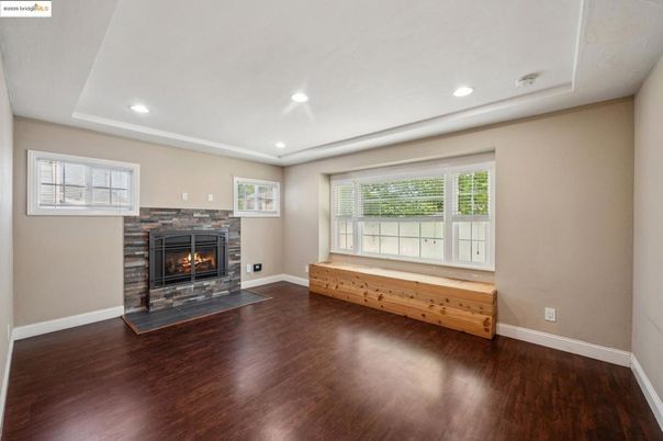 Fireplace, Interior, Recessed Lighting, Wood Texture Flooring