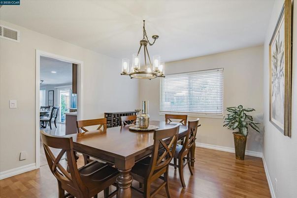 Dining room, Interior, Pendant Lights, Wood Texture Flooring