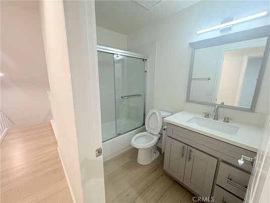 Bathroom, Glass Shower, Interior, Wood Texture Flooring