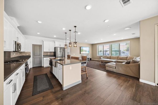 Interior, Kitchen, Living room, Pendant Lights, Recessed Lighting, Stainless Steel Appliances, Wood Texture Flooring