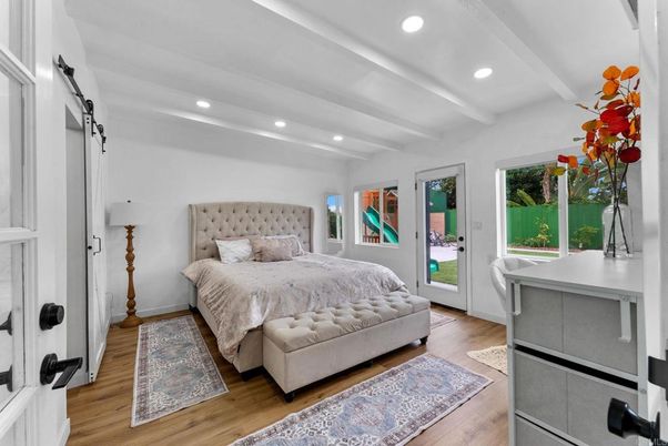 Bedroom, Interior, Recessed Lighting, Wood Texture Flooring