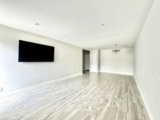 Chandelier, Empty room, Interior, Recessed Lighting, Wood Texture Flooring