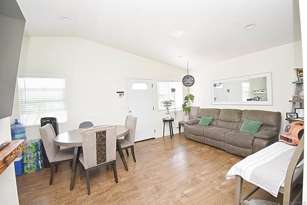 Dining room, Interior, Living room, Recessed Lighting, Wood Texture Flooring