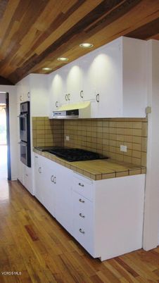 Interior, Kitchen, Recessed Lighting, Tile Countertops, Wooden Ceilings, Wood Texture Flooring