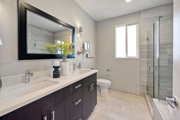 Bathroom, Dual Sink Vanities, Glass Shower, Interior, Recessed Lighting