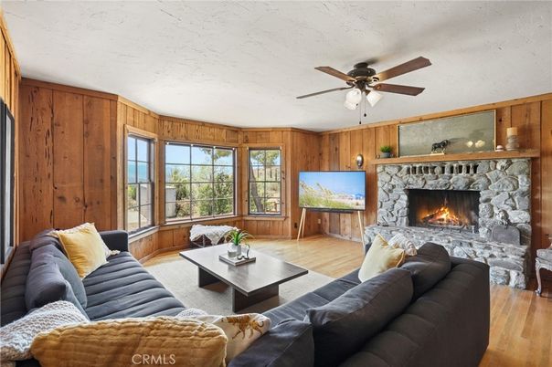 Fireplace, Interior, Living room, Stone Walls, Wood Texture Flooring, Wooden Walls