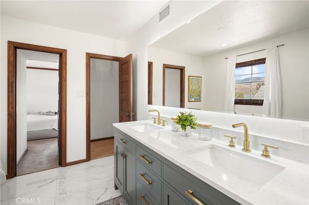 Bathroom, Dual Sink Vanities, Interior, Marble, Recessed Lighting