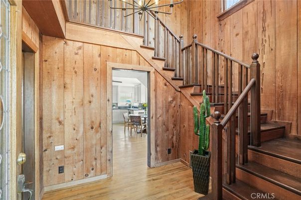 Dining room, Interior, Pendant Lights, Wood Texture Flooring, Wooden Walls