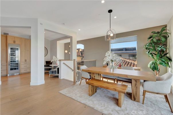 Dining room, Interior, Pendant Lights, Recessed Lighting, Wood Texture Flooring