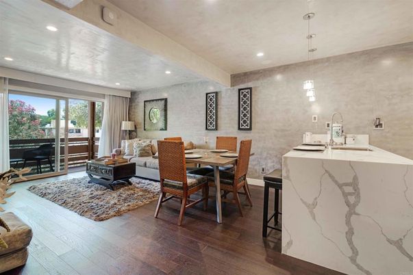 Dining room, Interior, Pendant Lights, Recessed Lighting, Wood Texture Flooring