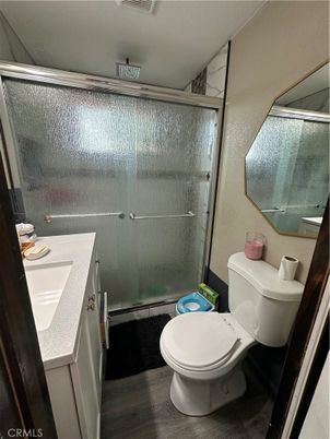 Bathroom, Glass Shower, Interior, Wood Texture Flooring