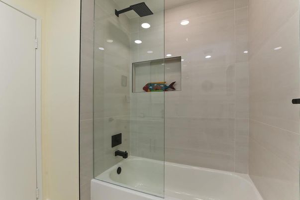 Bathroom, Glass Shower, Interior, Recessed Lighting