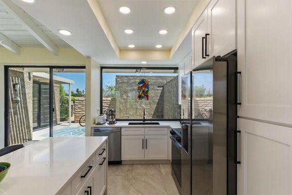 Interior, Kitchen, Marble, Recessed Lighting, Stainless Steel Appliances