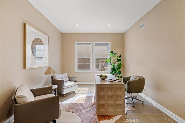 Home Office, Interior, Recessed Lighting, Wood Texture Flooring