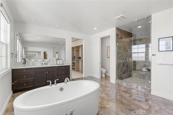 Bathroom, Dual Sink Vanities, Free Standing Baths, Glass Shower, Interior, Recessed Lighting