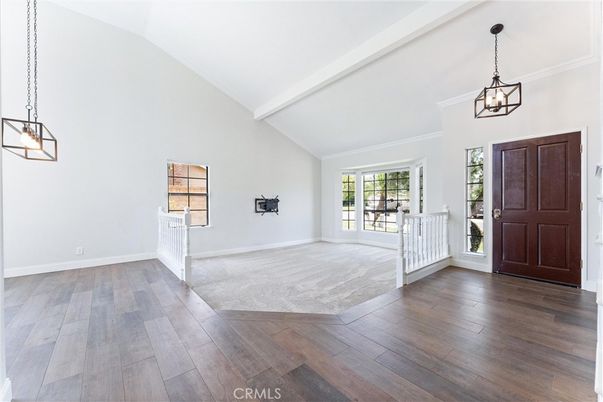 Empty room, Interior, Pendant Lights, Wood Texture Flooring
