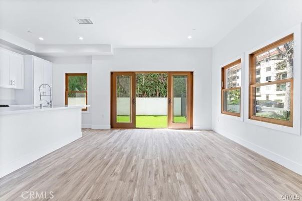 Empty room, Interior, Kitchen, Recessed Lighting, Wood Texture Flooring