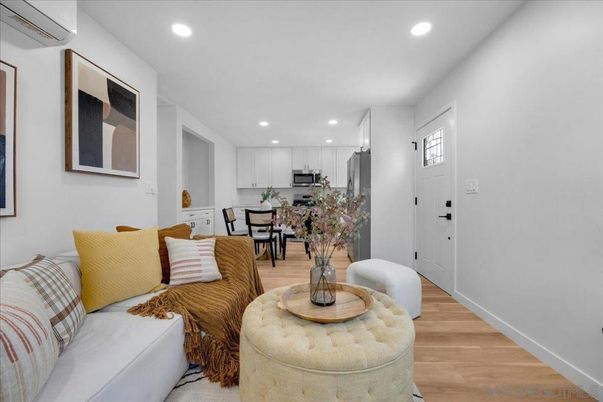 Dining room, Interior, Kitchen, Living room, Recessed Lighting, Stainless Steel Appliances, Wood Texture Flooring