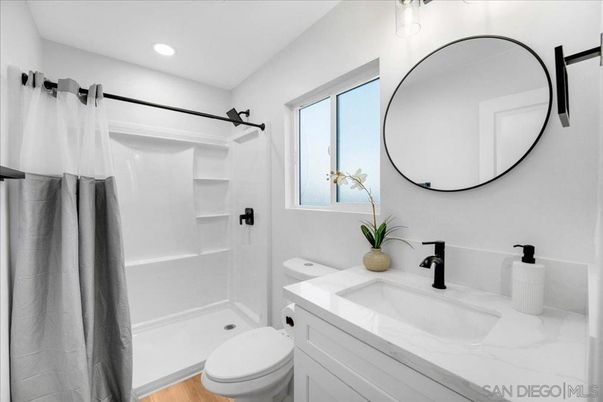 Bathroom, Interior, Recessed Lighting, Wood Texture Flooring