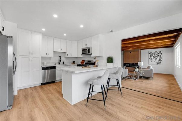 Interior, Kitchen, Recessed Lighting, Stainless Steel Appliances, Wooden Beams, Wood Texture Flooring