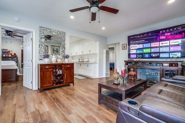 Home Theatre Room, Interior, Living room, Recessed Lighting, Wood Texture Flooring